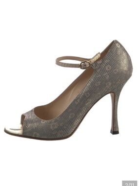 Manolo Blahnik Gold Lizard-Embossed Peep Toe Mary Jane Pump